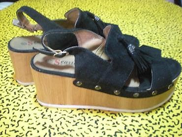 PLATFORMA SANDALE Crne nanule, u dobrom stanju, broj 40. Drvena