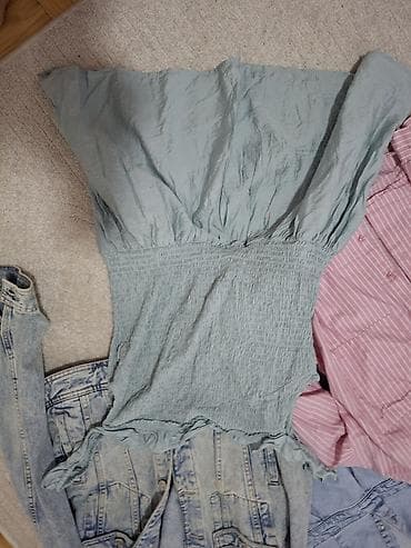 bershka kompleti: Denim komplet: haljina + jakna - Haljina od svetloplavog teksasa — 7