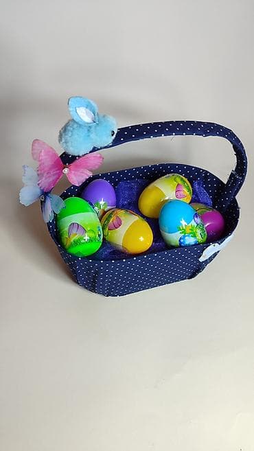Rasveta: Uskršnja dekorativna korpica sa jajima - Tkanina: tamnoplava sa — 5