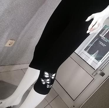 patike nove: Ženske 3/4 helanke – crne, sa dekoracijom leptirića - Dužina: do — 2