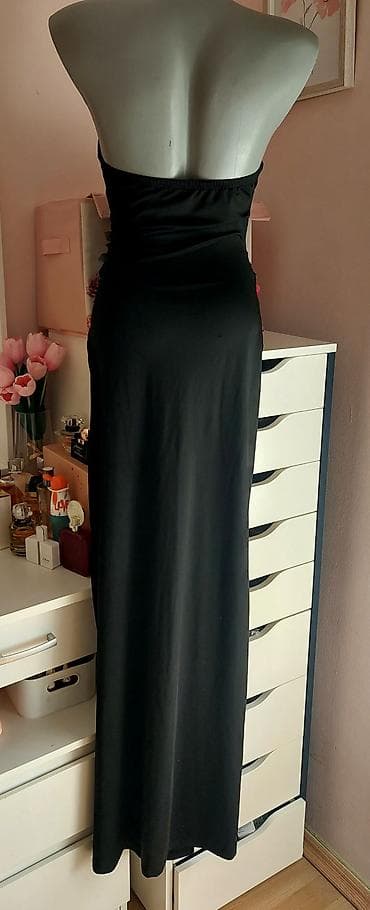 lujo torbice: Crna elegantna haljina s ukrasnim zlatnim ružama - Model: duga — 5