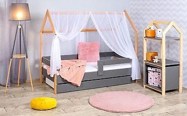 Krevet Kućica sa Fiokom i Dušekom 160x80 cm – Domek Siva (Bukva) -
