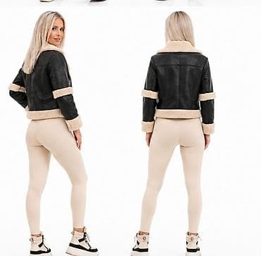 eko koza sa: Ženska kraća jakna od eko kože sa krznenom postavom - Model — 3
