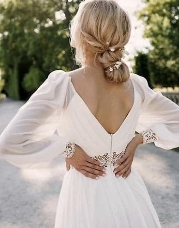 grobari ruma: Elegantna bela venčanica sa dugim, puf rukavima od laganog, providnog — 2