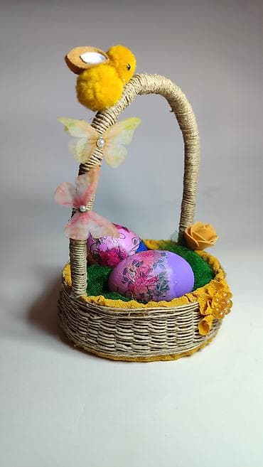 Rasveta: Uskršnja dekorativna korpica sa ručno oslikanim jajima - Ručno rađena — 3