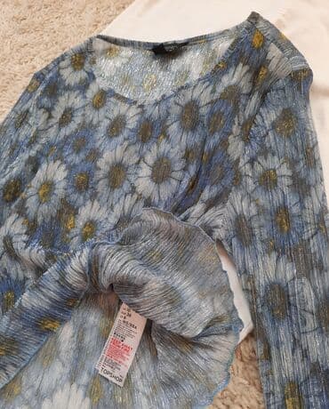pantalone push up: Topshop, XS (EU 34), Viscose, Floral, color - Light blue — 4