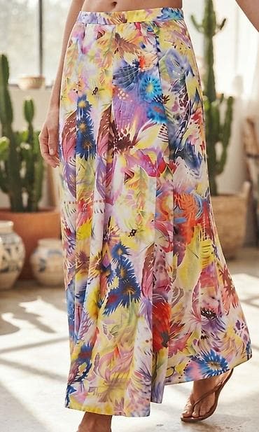 Maksi suknja sa živopisnim akvarel floralnim printom - Dužina: maxi