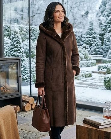 d. d. step: Dugački ženski kaput sa kapuljačom, tamno braon boje. - Materijal — 1