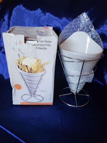 porcelanske solje za caj: Porcelanska nova posuda za pomfrit,sladoled itd. sa stalkom — 2