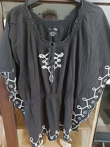 pantalone sa perjem: Crna boho tunika/kaftan od 100% pamuka. Širokog, pončo kroja sa — 2