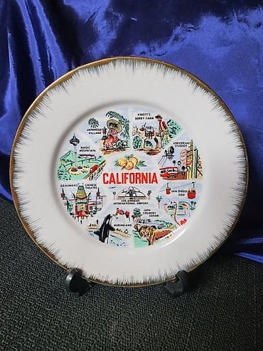 testik za vodu: Tanjir vintaz za na zid porcelanski Kalifornija. Tanjir perfektan sa — 1