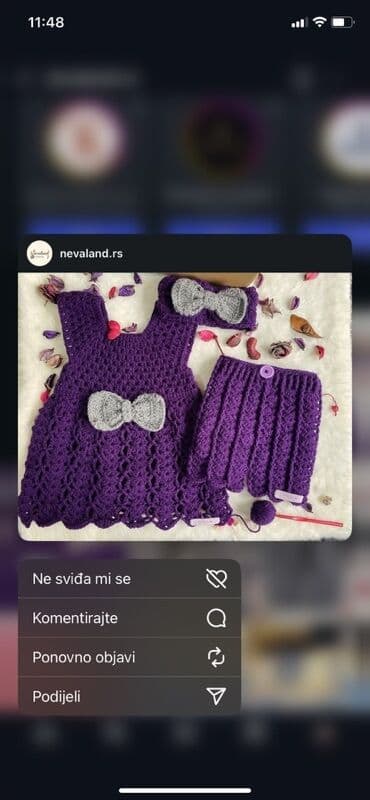 Dečija odeća: Ručni rad – heklani komplet za bebe/devojčice, u ljubičasto‑sivoj — 4