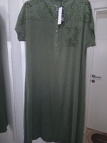 Maslinasto zelena haljina nova100%lan maksi duzine odgovara br l i xl