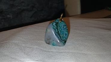 torba za rame: Privjesak od prirodnog kamena (agata/žadački tip uzorka) sa bogatim — 2