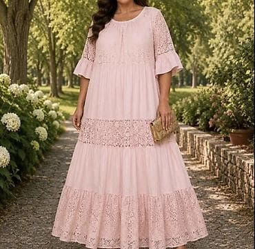 blondy svecane haljine: Dugačka ženska haljina sa čipkom, boho/romantičan stil. - Rukavi: 3/4 — 3