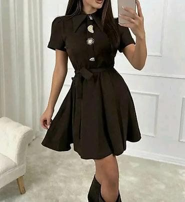 retro patike: Ženska kratka haljina sa kragnom i kratkim rukavima - Silueta: A-kroj — 5