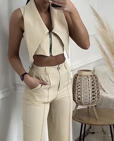 roze mindjuse: 🔥Ženski komplet – prsluk crop top + pantalone sa visokim strukom — 2