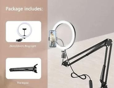 drzac za risiver na televizoru: LED ring light set sa stolnom “boom” rukom i držačem za telefon – — 3