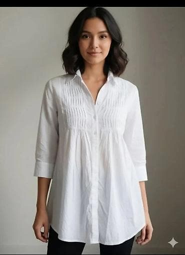 pantalone gina benotti: Ženska bela košulja-tunika - Klasičan kragnasti okovratnik - Kopčanje — 1