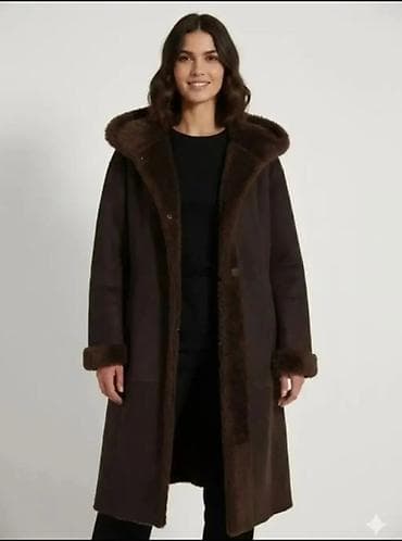 fly jakne: Ženski kaput sa kapuljačom – tamno braon - Dužina do ispod kolena — 1