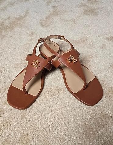 ženske sandale ravne: Lauren Ralph Lauren ženske sandale – kožne japanke sa kaišem - Model — 6