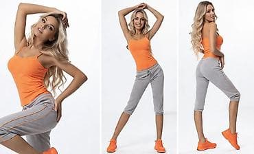 pandora prsten mesec i sunce: Ženske sportske 3/4 pantalone – sivo-narandžaste - Kroj: capri dužina — 3