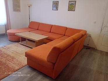 Sectional sofas: Veliki ugaoni modularni trosed sa tabureom – narandžasta tkanina - — 1