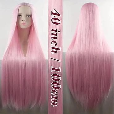 prirodna kosa na klipse: Duga ravna perika u boji pastelno roze Dužina 100cm. - Tip — 6