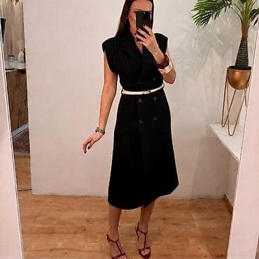 Women's Sweatsuits: Elegantna midi haljina bez rukava sa rever kragnom i dvorednim — 3