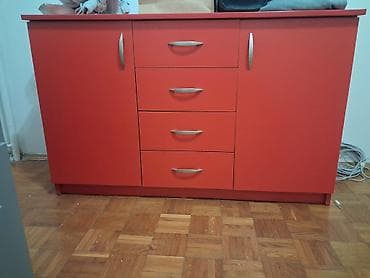 decije sobe komplet: Crvena komoda/ormarić sa fiokama i vratima - Materijal: iverica/MDF — 2