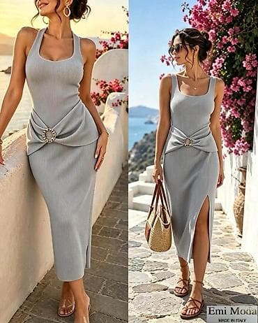 satovi i nakit: Ribana midi haljina Emi Moda – Made in Italy - Elegantna, pripijena — 5