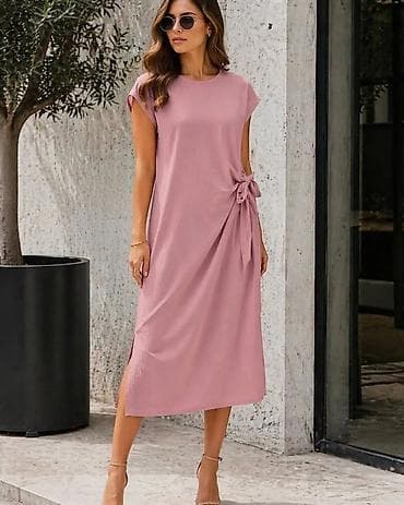 Ženska midi haljina sa bočnim čvorom - Kroj: ravna silueta do