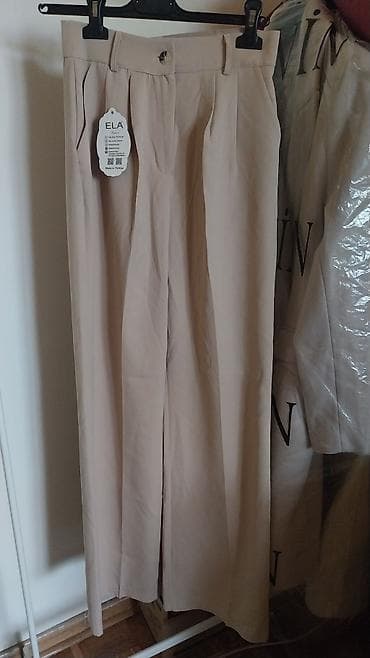 lanene bele pantalone: Ženske pantalone odgovaraju za S – ELA Fashion - Model: visoki struk — 2