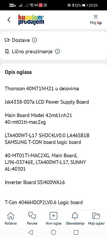 Thomson 40M71NH21 – delovi za TV Dostupne ploče i moduli: - Jska LCD