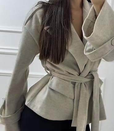 Ženski oversize sako/jakna sa pojasom - Materijal: mekan — 1