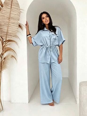 somot elasticna jaknica: Komplet sirok košulja i pantalone. - Košulja sa kratkim podvijenim — 3