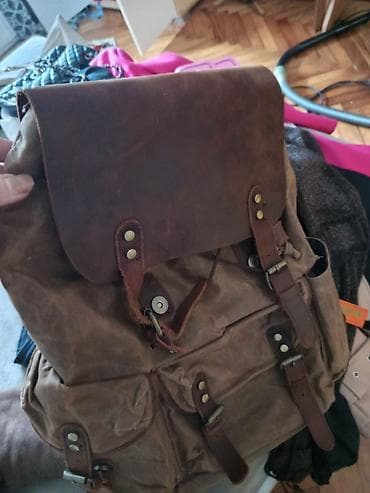 Ostalo: Vintage platneno-kožni ranac – vojnički/putnički stil - Materijali — 4