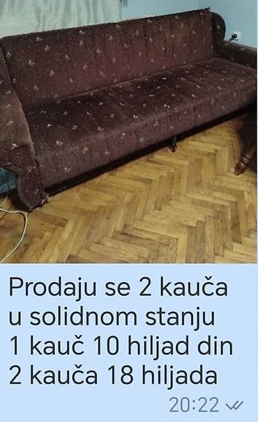 forma ideale trosedi mojca: Dva kauča, braon boje sa sitnim dezenom. Klasičan model sa naslonima — 1