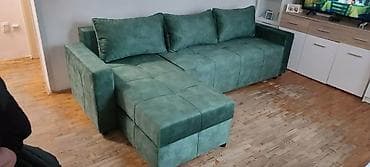 ormar od punog drveta: Ugaona garnitura sa ležajem – zelena, L‑forma - Prostrana ugaona sofa — 2