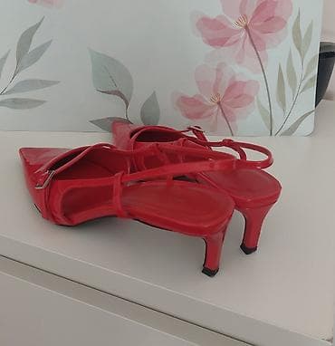 antivarus cipele: Crvene lakovane slingback cipele sa špicastim vrhom i niskom — 5