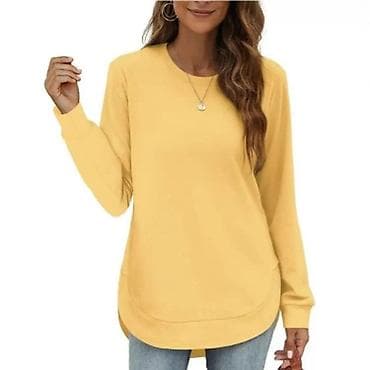 helanke sa stopom: Ženska dukserica sa dugim rukavima i okruglim izrezom - Klasčan, čist — 8