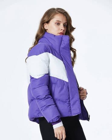 privesci za auto: Ženska zimska jakna – ljubičasto‑bela -Velicina L,XL - Kratak puffer — 2