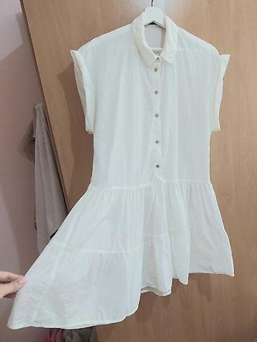 sorc m: Bela košulja-haljina sa volanima - Kroj: opuštena A-silueta, mini — 3