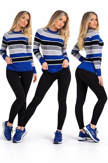 replay bele torbice: Ženski džemper na pruge – plava/siva/crna/bela kombinacija - Model — 1