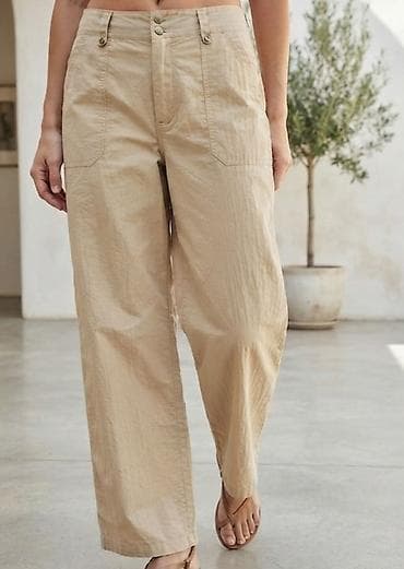 Bež ženske pantalone – širok kroj - Boja: svetlo bež (neutralna, lako