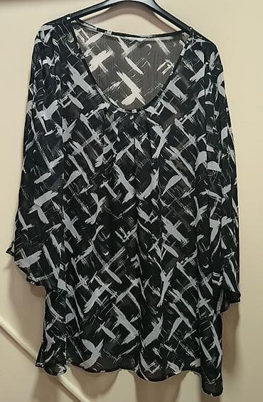 Muška odeća: Crna prozirna tunika/bluza sa apstraktnim belim printom u vidu poteza — 1