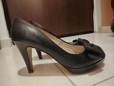 zute starke zenske: Crne ženske salonke s otvorenim prstima i mašnom - Klasičan model sa — 7