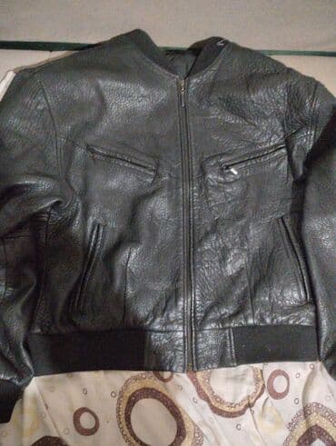 lidl donji veš: Muška kožna jakna, crna, klasičan bomber/aviator stil. - Materijal — 3