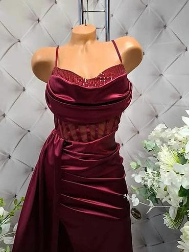 boho suknje: Svečana duga haljina od satena sa efektnim draperijama i visokim — 5