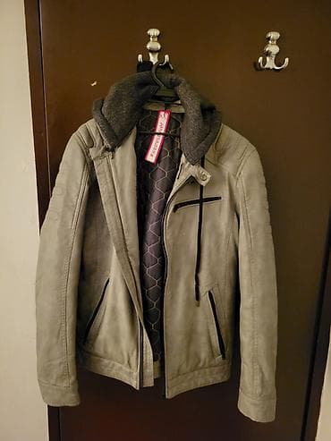 elipsa jakne 2023: Muška jakna sa kapuljačom, siva - Materijal: eko koža spolja; postava — 1